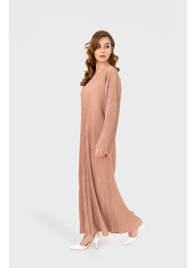 اوفيليا فستان نسائي مطوي - فستان ماكسي أنيق بلون السلمون بقماش انسيابي مناسب للارتداء اليومي والمناسبات